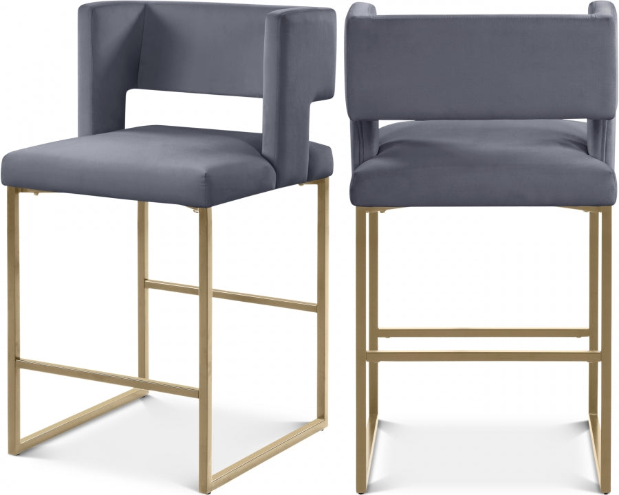 Caleb Velvet Upholstered Counter Stool — 969-C - Grey - 969Grey-C Double Chair
