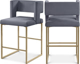 Caleb Velvet Upholstered Counter Stool — 969-C - Grey - 969Grey-C Double Chair