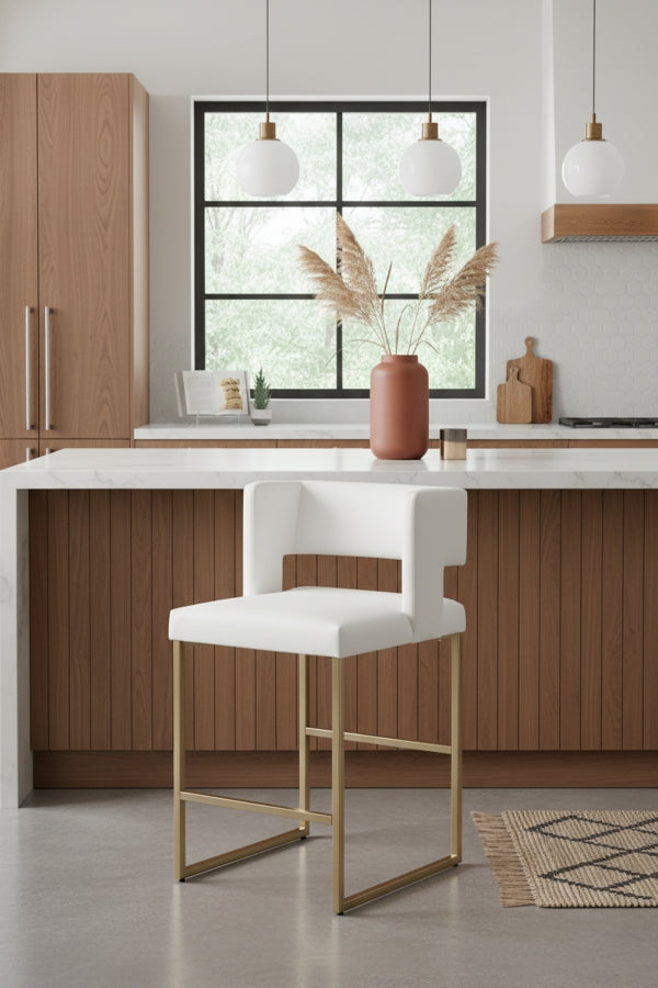 Caleb Vegan Leather Upholstered Counter Stool — 969-C-Leather - White - 969White-C alternate view 1