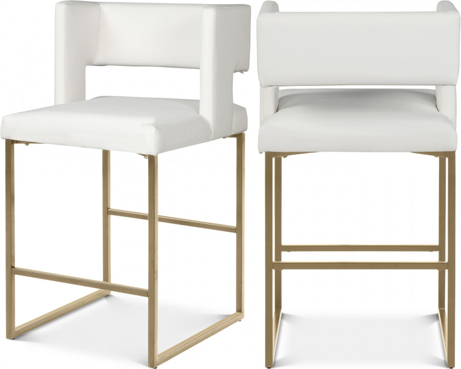 Caleb Vegan Leather Upholstered Counter Stool — 969-C-Leather - White - 969White-C Double Chair