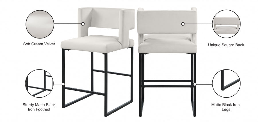 Caleb Velvet Upholstered Counter Stool — 970-C - Cream - 970Cream-C Infographic