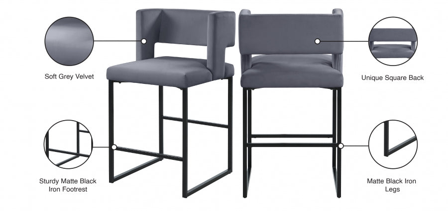 Caleb Velvet Upholstered Counter Stool — 970-C - Grey - 970Grey-C Infographic