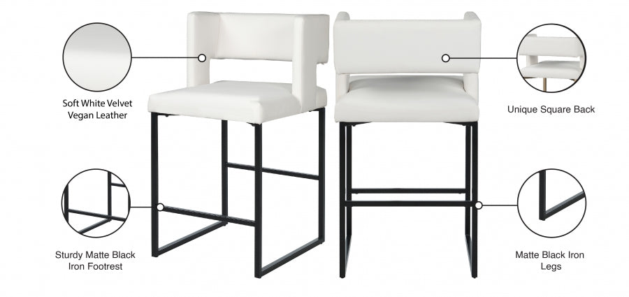Caleb Vegan Leather Upholstered Counter Stool — 970-C-Leather - White - 970White-C Infographic