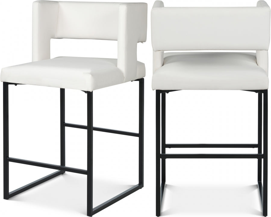 Caleb Vegan Leather Upholstered Counter Stool — 970-C-Leather - White - 970White-C Double Chair