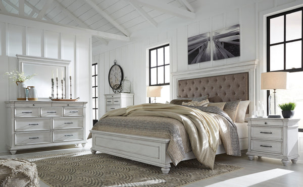 Kanwyn Whitewash Upholstered Panel Bedroom Set