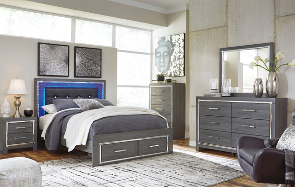 Lodanna Gray LED Upholstered Storage Panel Bedroom Set