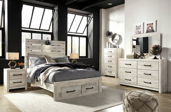 Cambeck Whitewash Storage Youth Panel Bedroom Set — Full / 4-Piece (Bed, Dresser, Mirror, Nightstand)