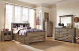 Trinell Brown Youth Bookcase Storage Platform Bedroom Set with 2 Drawers