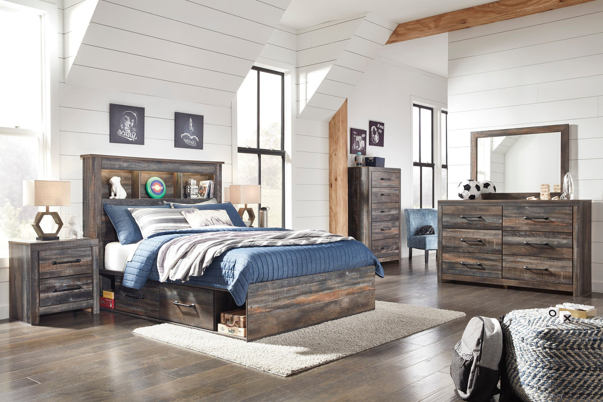 Drystan Multi LED Bookcase Storage Youth Platform Bedroom Set with 2 Drawers