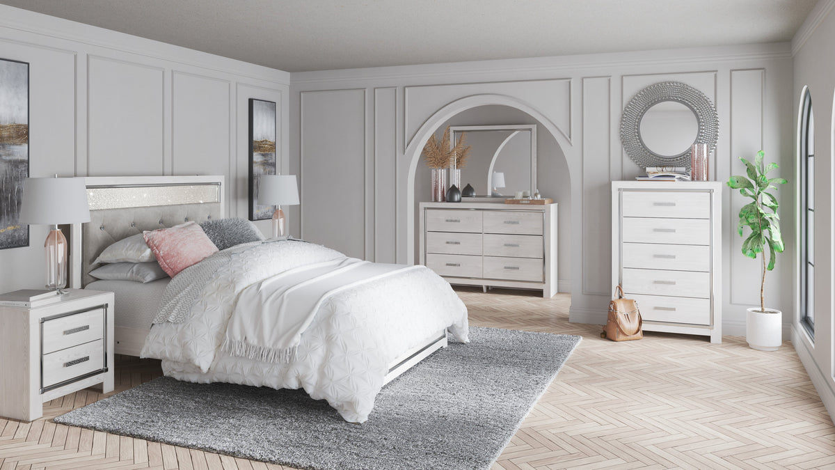 Altyra White Upholstered LED Youth Panel Bedroom Set