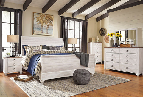 Willowton Whitewash Sleigh Bedroom Set
