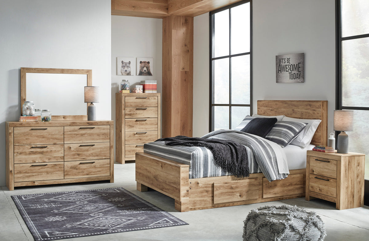 Hyanna Tan Brown Youth Storage Platform Bedroom Set with 4 Drawers
