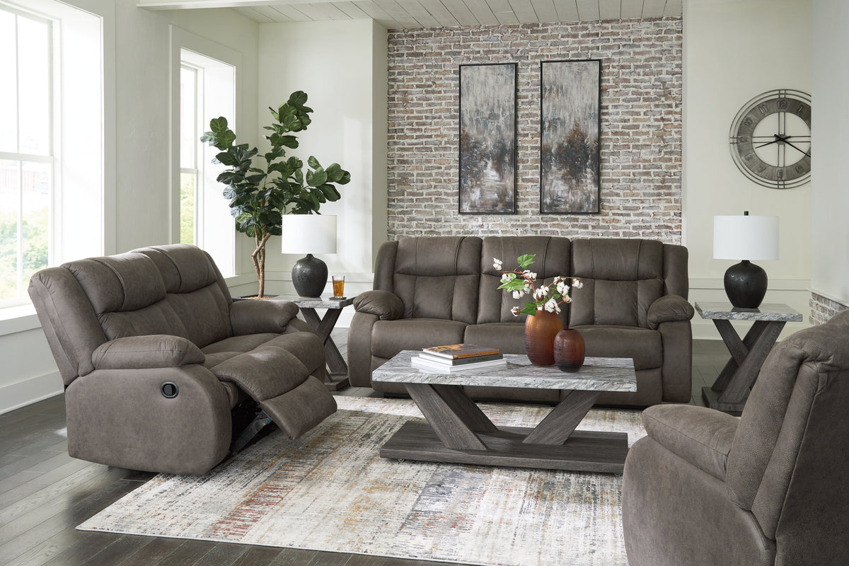 First Base Gunmetal Reclining Living Room Set