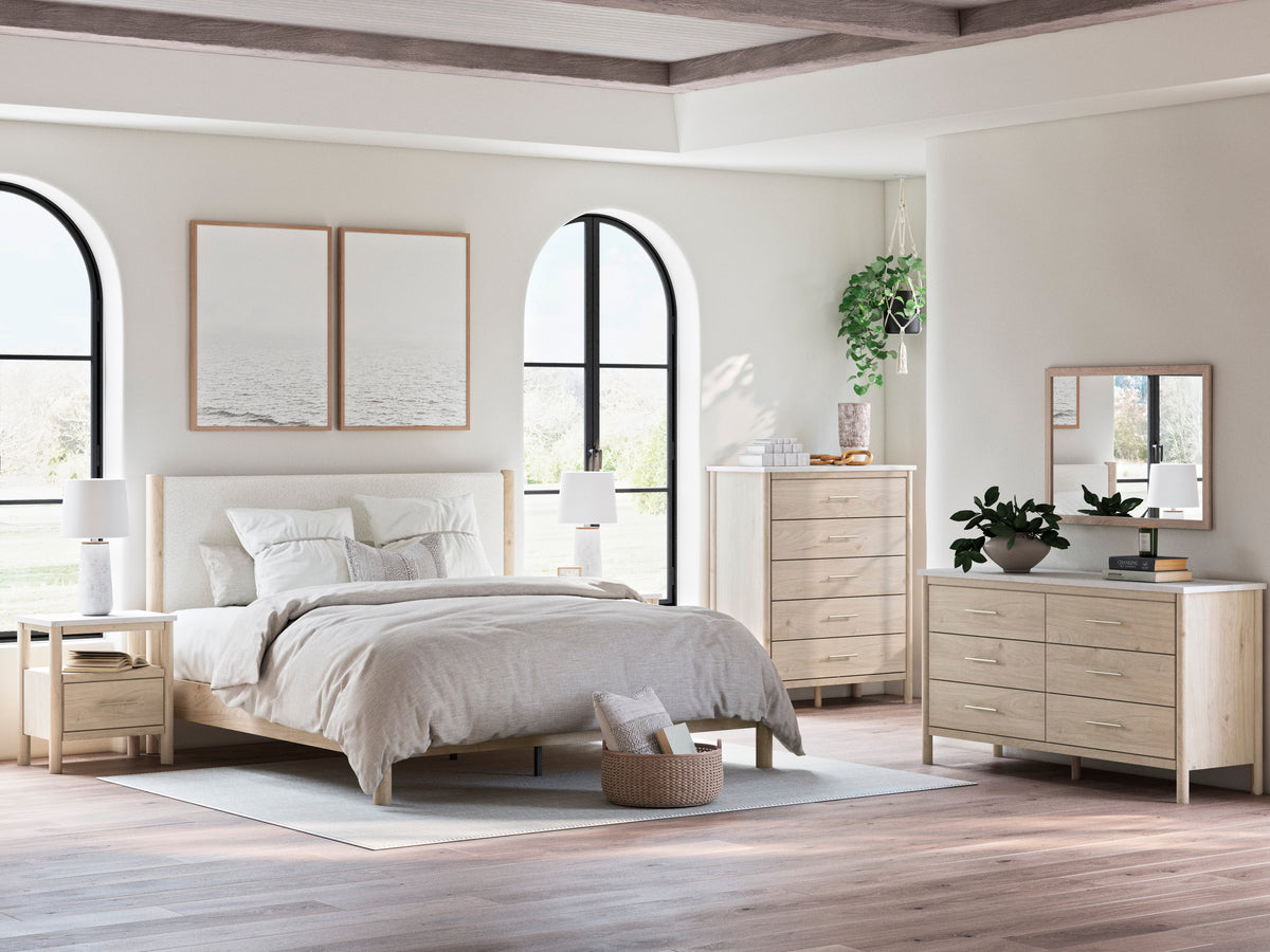 Cadmori Tan/Beige Upholstered Platform Bedroom Set