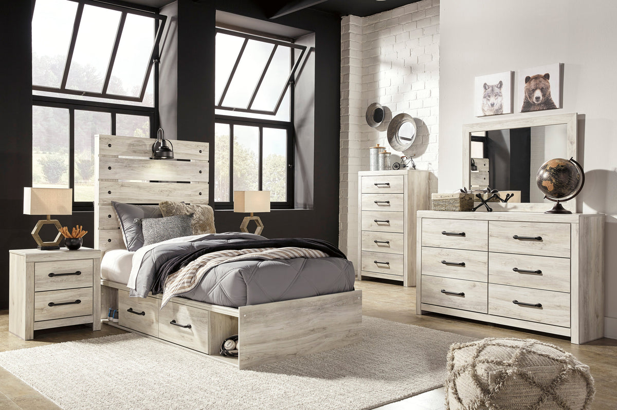 Cambeck Whitewash Storage Youth Platform Bedroom Set with 2 Drawers