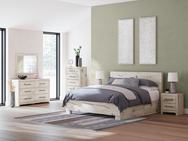 Lawroy Light Natural Storage Panel Bedroom Set with 2 One-Side Drawers