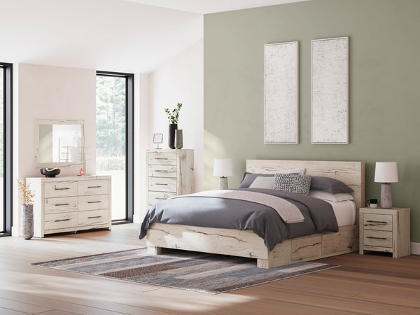 Lawroy Light Natural Storage Panel Bedroom Set with 4 Side Drawers