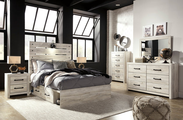 Cambeck Whitewash Storage Youth Platform Bedroom Set with 4 Drawers — Full / 3-Piece (Bed, Dresser, Mirror)