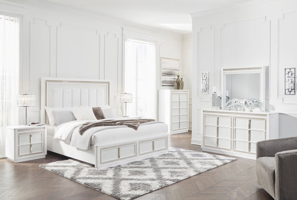 Chalanna White LED Upholstered Storage Platform Bedroom Set
