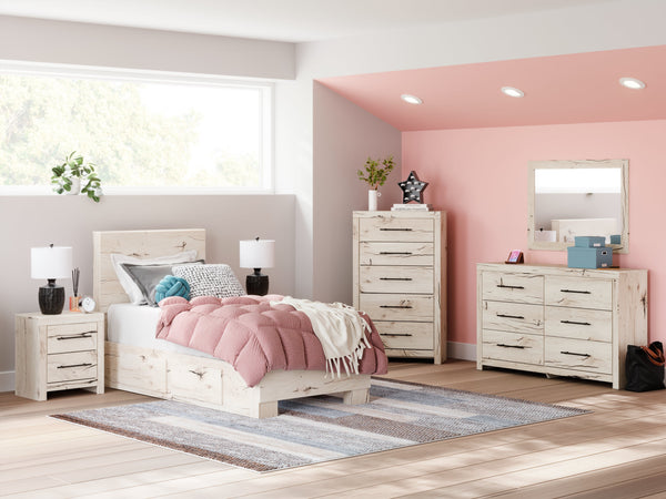 Lawroy Light Natural Storage Panel Youth Bedroom Set with 4 Side Drawers