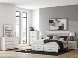 Zuraleus White Upholstered Storage Panel Bedroom Set with 2 Footboard Drawers