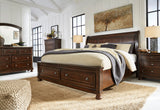 Porter Rustic Brown Sleigh Storage Platform Bedroom Set with 2 Footboard Drawers