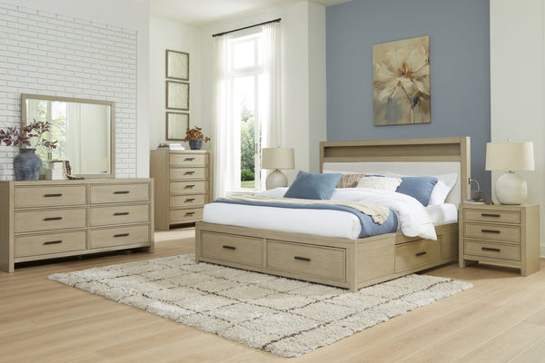 Calmoro Gray Bookcase Storage Panel Bedroom Set