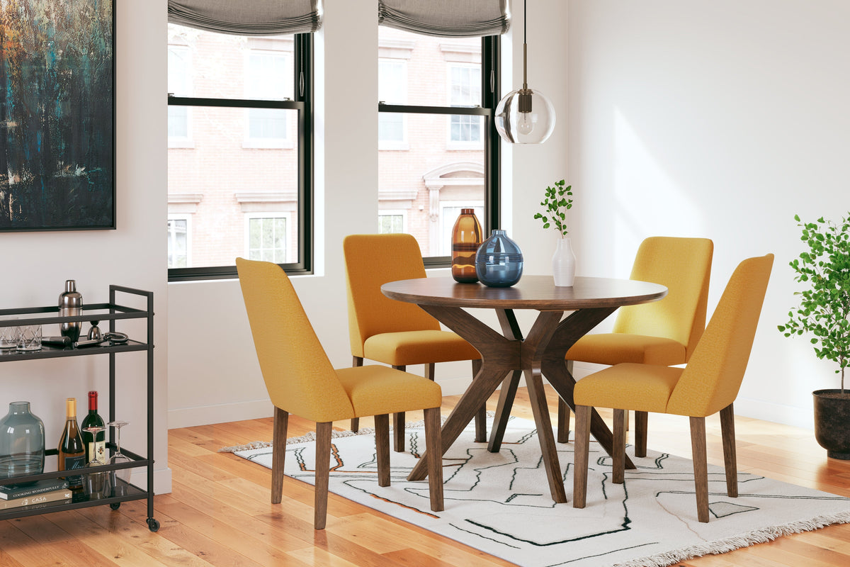 Lyncott Mustard/Brown Round Dining Room Set
