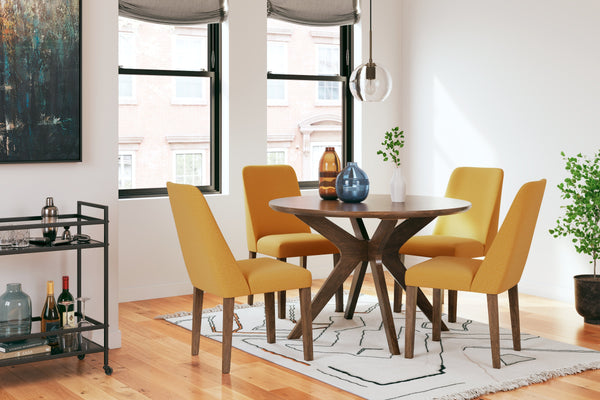 Lyncott Mustard/Brown Round Dining Room Set