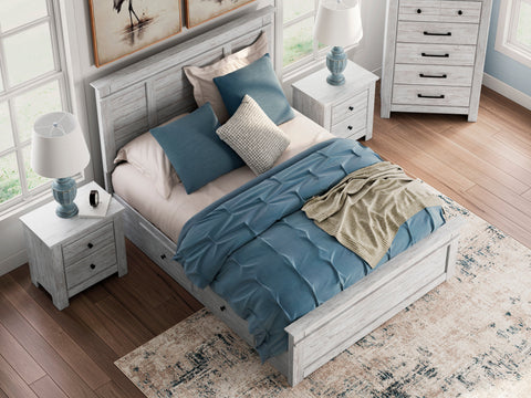 Makidern Whitewash Storage Panel Bedroom Set with 4 Side Drawers