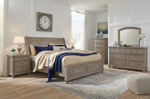 Lettner Light Gray Sleigh Storage Platform Bedroom Set