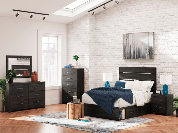 Hollivern Dark Gray Storage Panel Bedroom Set with 4 Side Drawers
