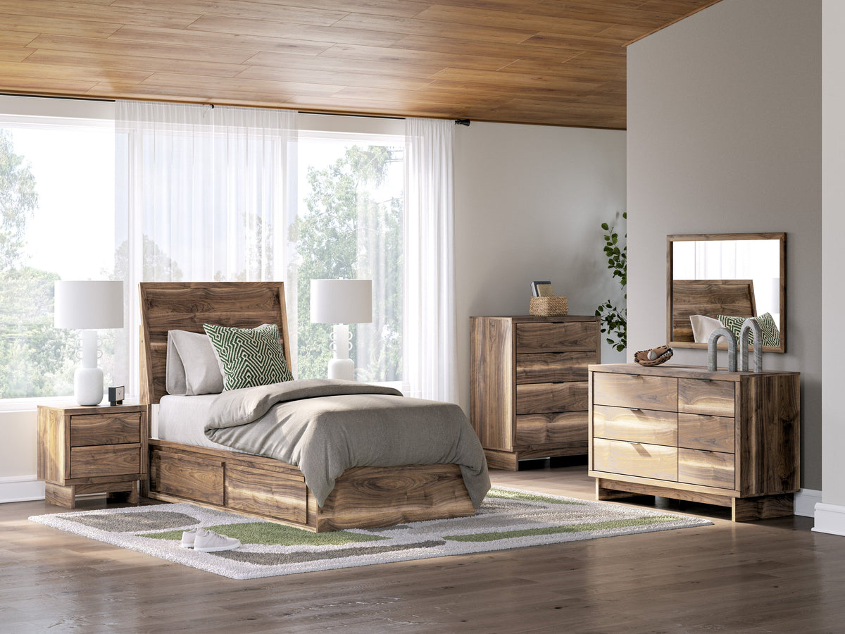 Chirason Brown Storage Youth Panel Bedroom Set with 2 One-Side Drawers