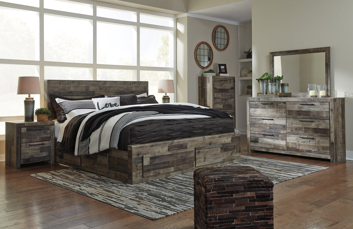 Derekson Multi Gray Storage Platform Bedroom Set with 6 Drawers