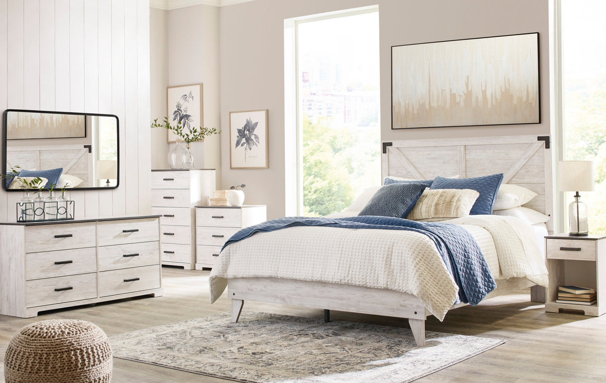 Shawburn Whitewash Crossbuck/Charcoal Gray Platform Bedroom Set