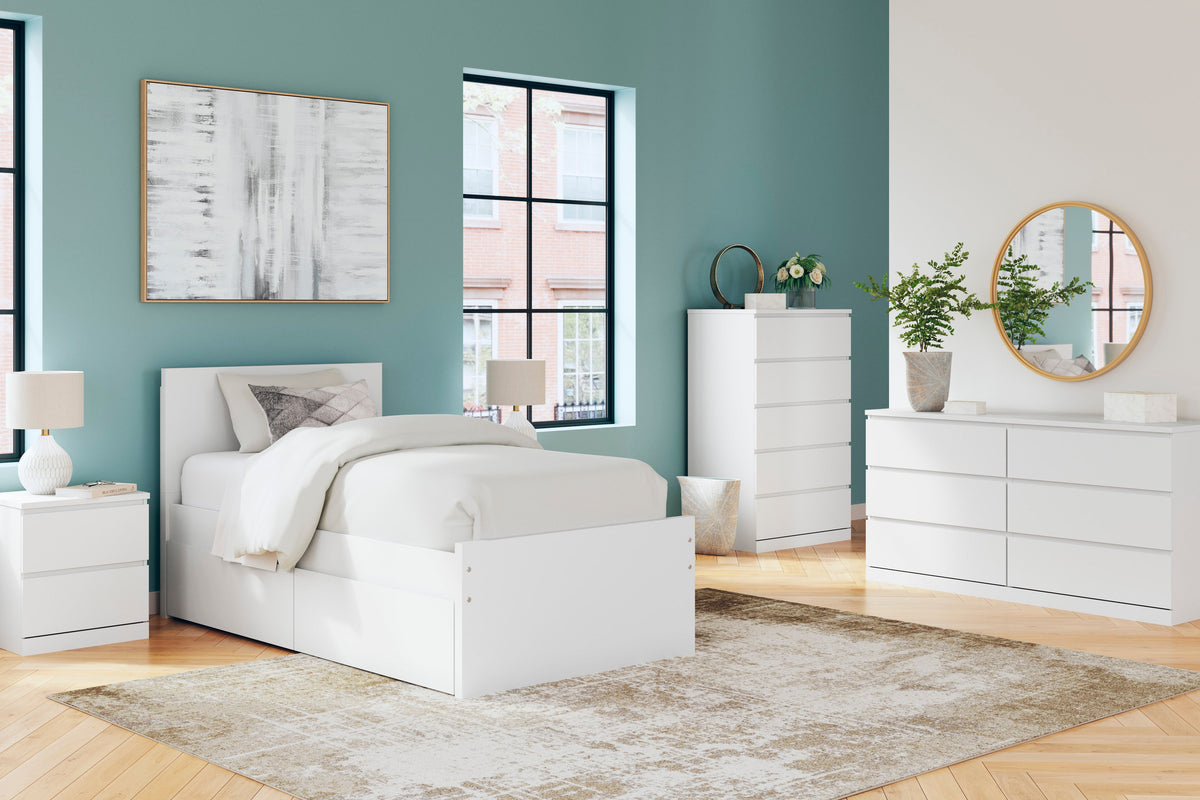 Onita White Youth Storage Panel Platform Bedroom Set with 2 Drawers