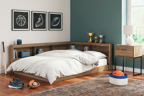 Deanlow Honey Youth Bookcase Corner Storage Bedroom Set