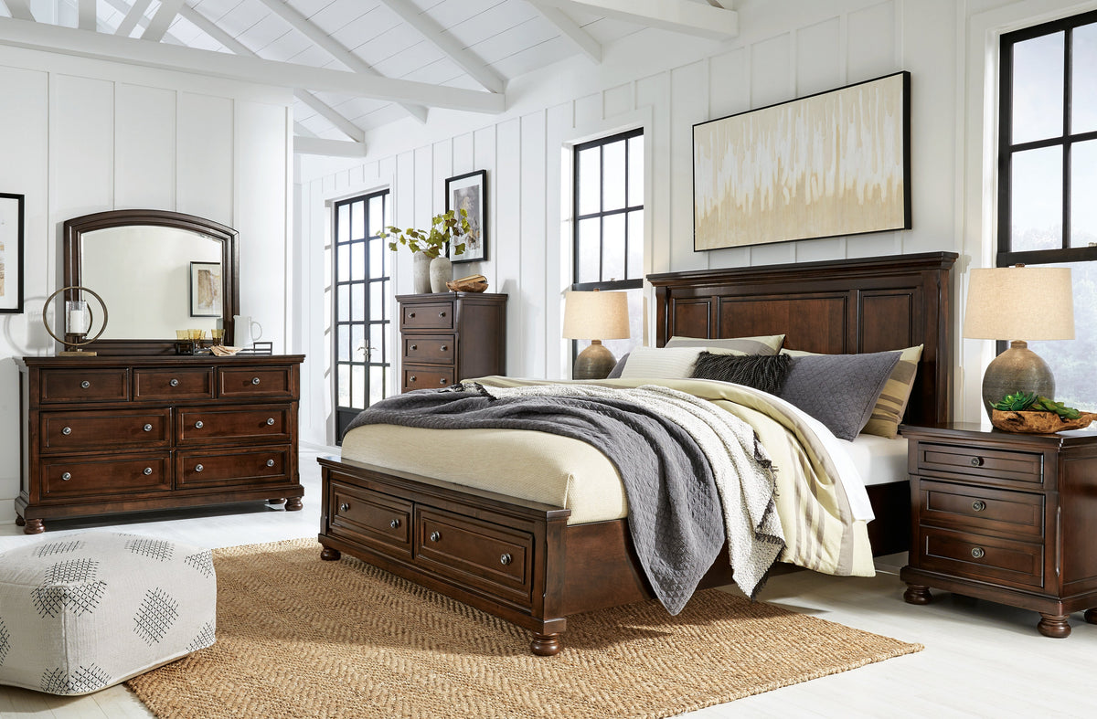 Porter Rustic Brown Storage Platform Bedroom Set with 2 Footboard Drawers