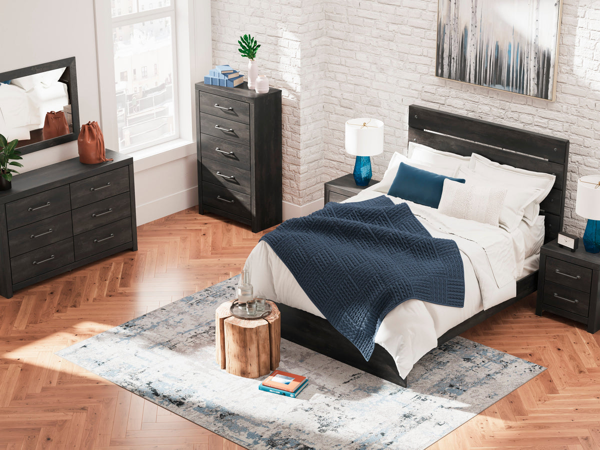 Hollivern Dark Gray Storage Panel Bedroom Set with 2 One-Side Drawers