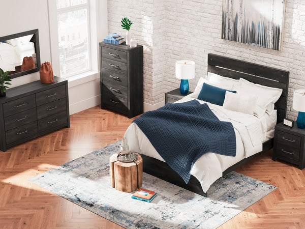 Hollivern Dark Gray Storage Panel Bedroom Set with 2 One-Side Drawers