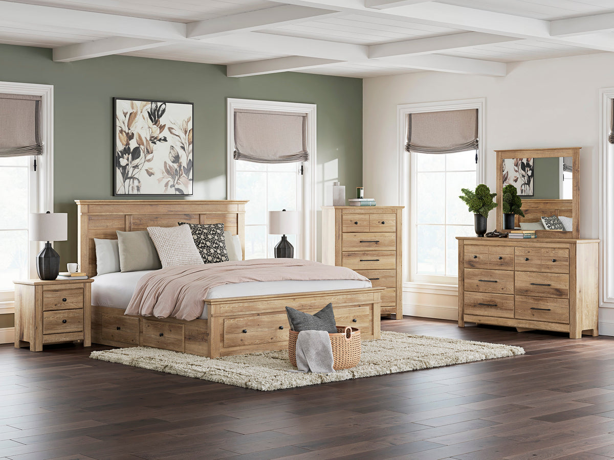 Makidern Tan Panel Storage Bedroom Set with 4 Drawers