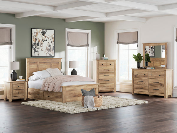 Makidern Tan Storage Youth Panel Bedroom Set with 4 Side Drawers