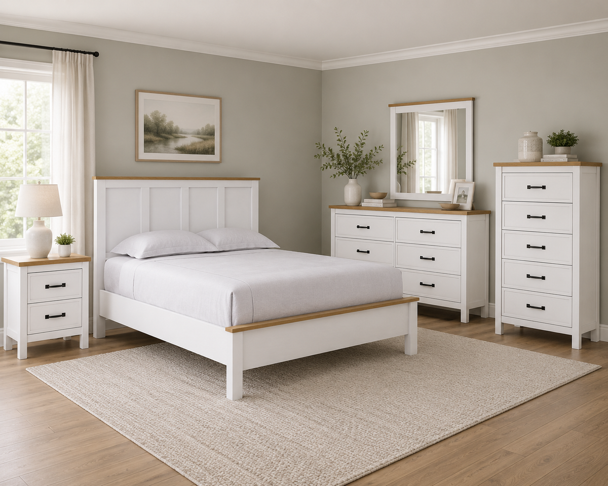 Kerisden White/Brown Youth Panel Bedroom Set with Bed Frame