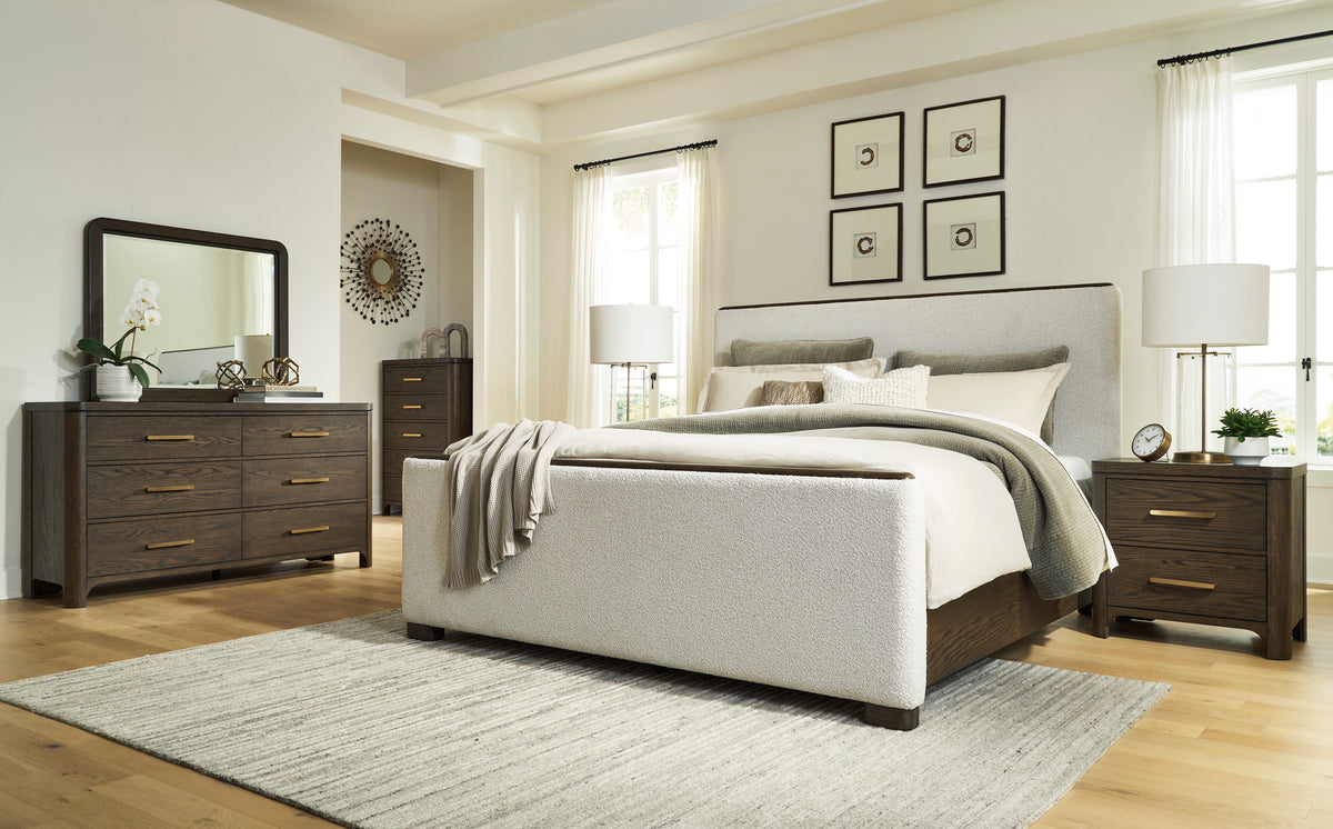 Radkin Burnished Brown Uphostered Panel Bedroom Set