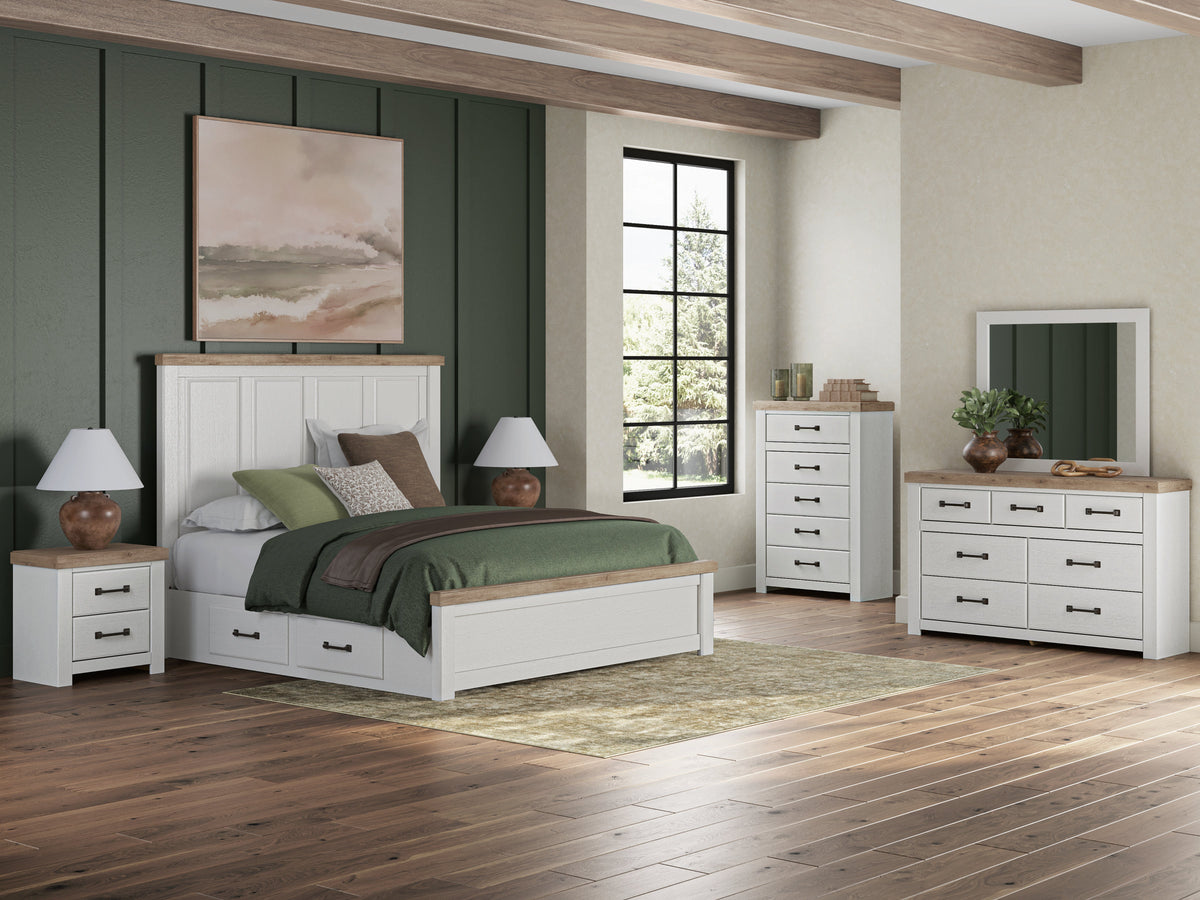 Savonport White/Brown Storage Panel Bedroom Set with 4 Drawers