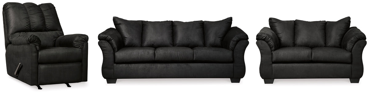 Darcy Black Living Room Set — Black / Sofa & Loveseat & Recliner