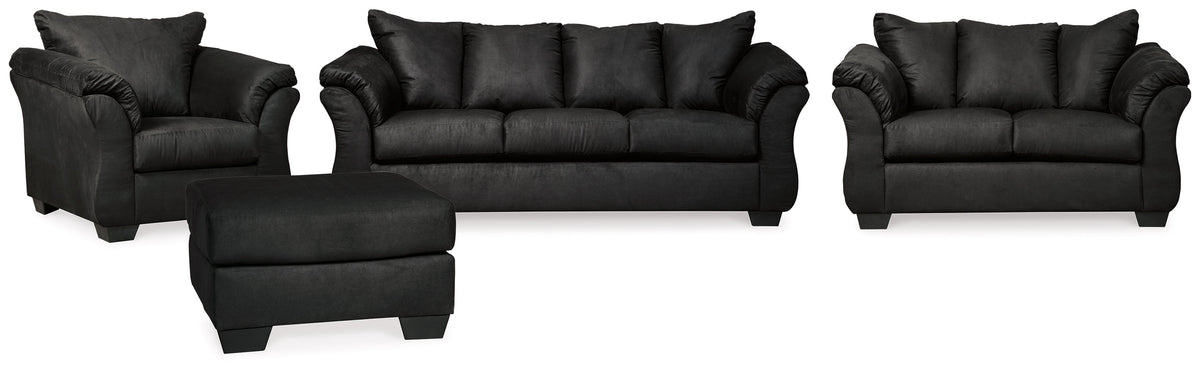 Darcy Black Living Room Set — Black / Sofa & Loveseat & Chair & Ottoman
