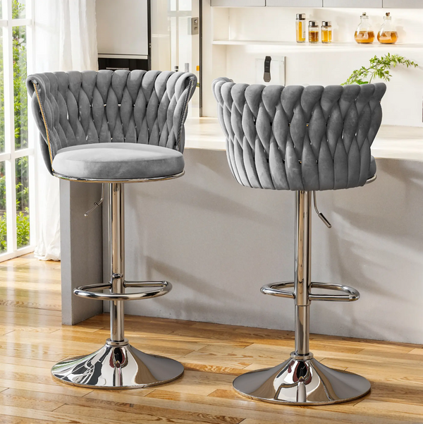 Argenta Gray/Chrome Modern Velvet Swivel Bar Chair with Adjustable Height, Set of 2 | Olivia Furniture