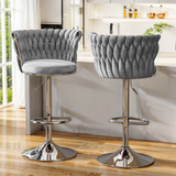 Argenta Gray/Chrome Modern Velvet Swivel Bar Chair with Adjustable Height, Set of 2 | Olivia Furniture