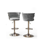 Argenta Gray/Chrome Modern Velvet Swivel Bar Chair with Adjustable Height, Set of 2 | Olivia Furniture